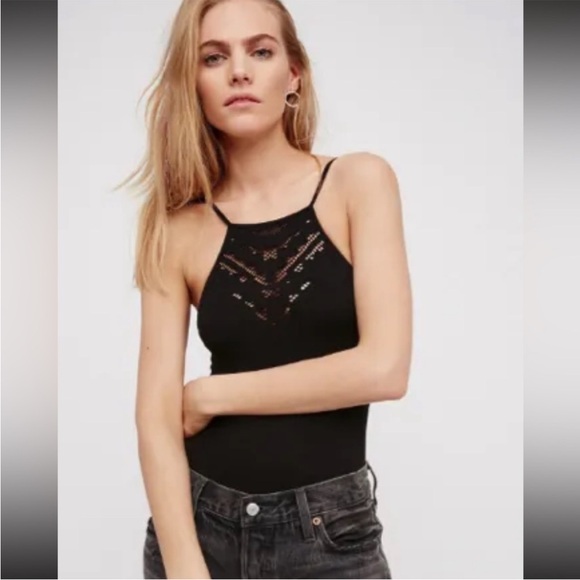 Free People Intimately Black Seamless Solstice Laser Cut Bodysuit XS/S | NWOT - Picture 1 of 4